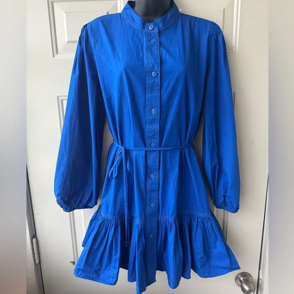 Zara Cobalt Blue Dress Ballon Sleeves Tiered Ruffle Mini Size XL - Picture 5 of 11